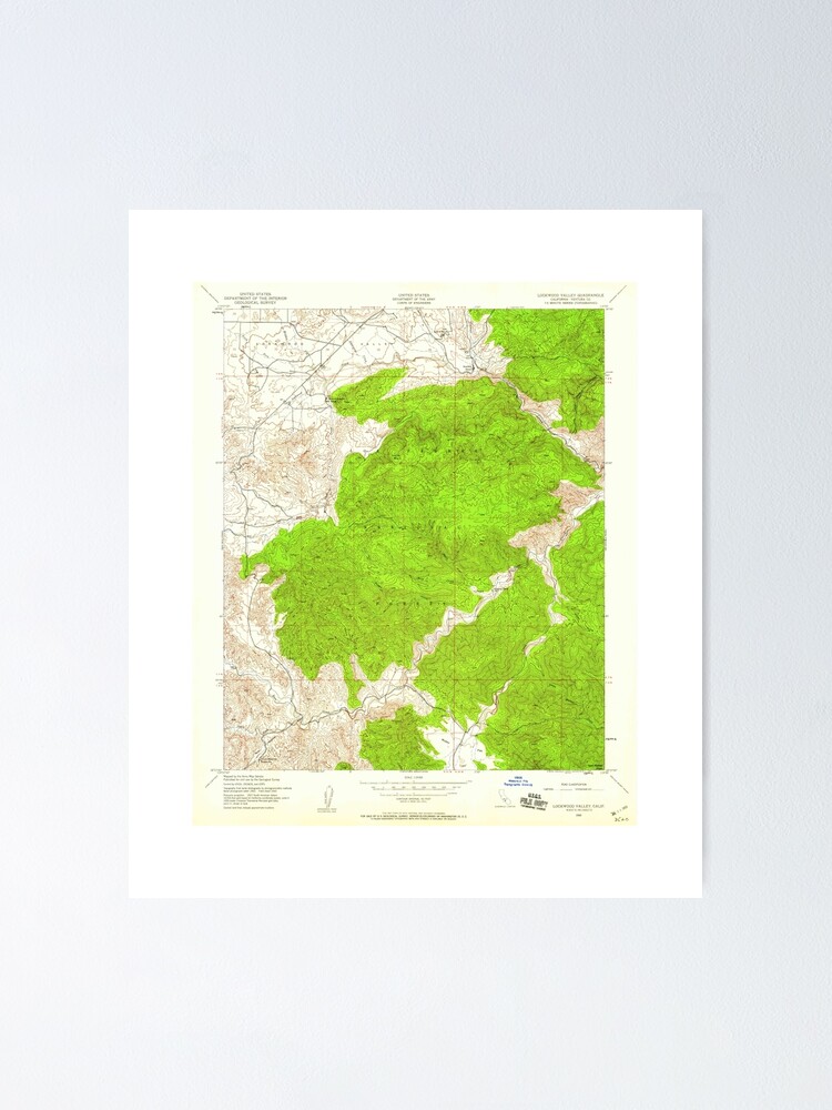 "Lockwood Valley, CA from 1943 Vintage Map High Quality" Poster by