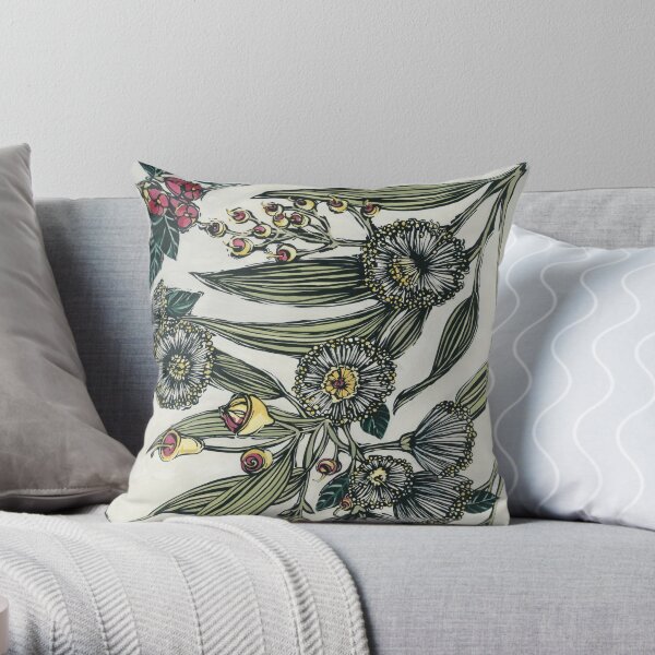 Retro Australian Native Floral 2 Throw Pillow
