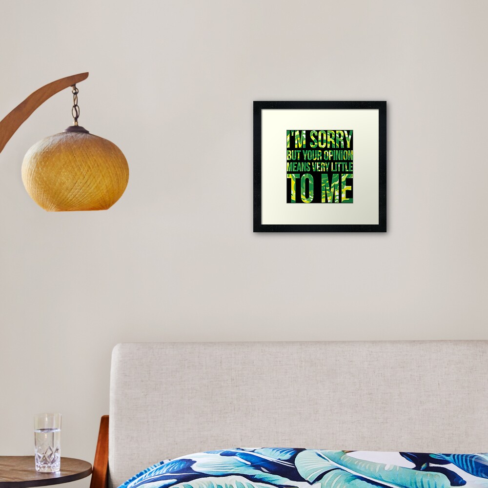 im sorry but your opinion means very little to me Framed Art Print