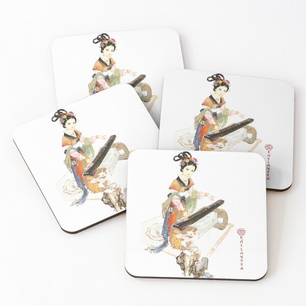 Item preview, China art print - portrait of young chinese lady woman with musical instrument designed and sold by Kallandra.