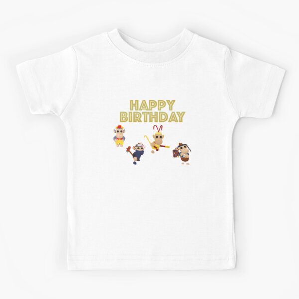 Roblox Adopt Me Monkeys Happy Birthday Kids T Shirt By T Shirt Designs Redbubble - roblox robux adopt me kids t shirt by t shirt designs redbubble