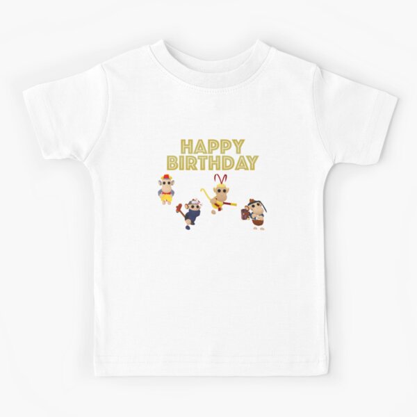 Roblox Adopt Me Monkeys Happy Birthday Kids T Shirt By T Shirt Designs Redbubble - monkey roblox shirt