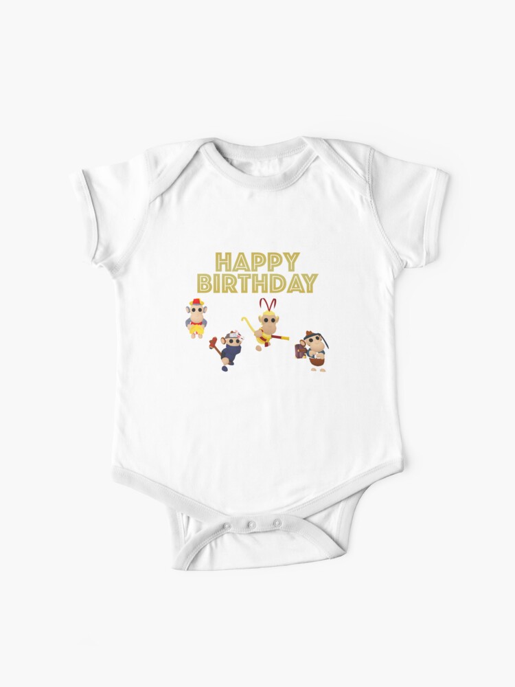 Roblox Adopt Me Monkeys Happy Birthday Baby One Piece By T Shirt Designs Redbubble - blenheim roblox shirt one piece