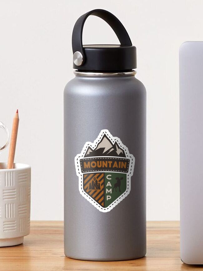 Imagen 1 de 3, Pegatina con la obra Mountain Camp Unique Travel Design. Vintage Hike and Camp Concept With Tent and Moose, diseñada y vendida por JeksonJS.