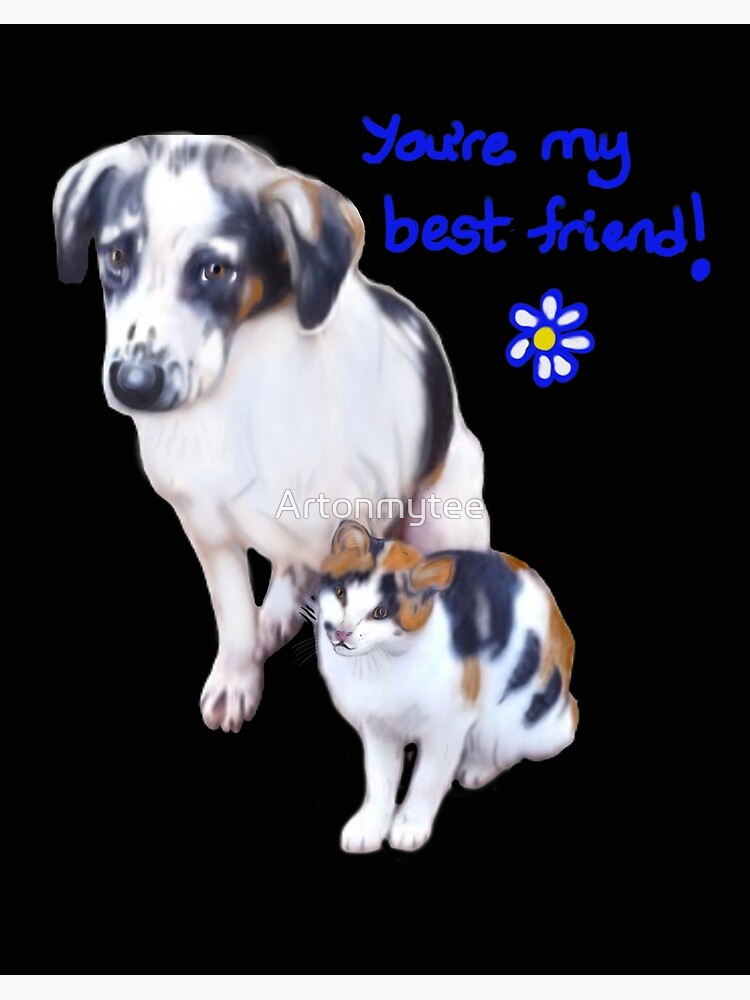 You Re My Best Friend Tricolour Tricolor Calico Cat And Dog Art Board Print By Artonmytee Redbubble