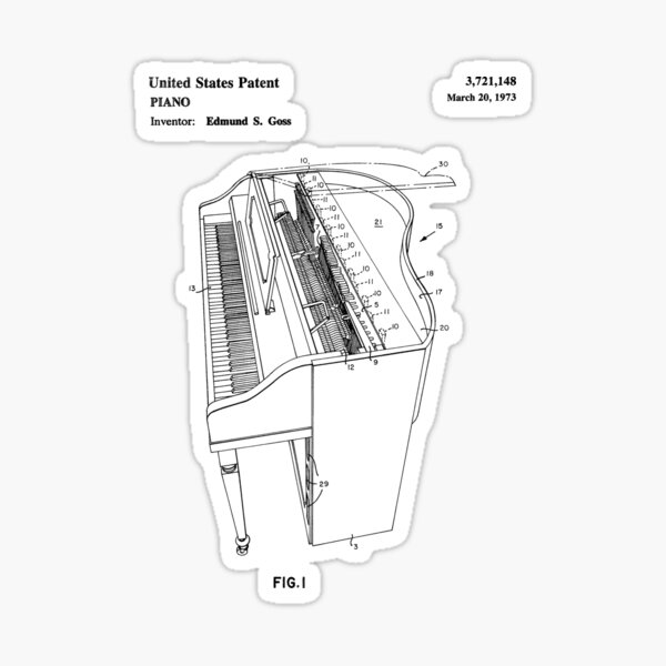 Item preview, Piano patent 1973 - black designed and sold by InkedArtPrints.