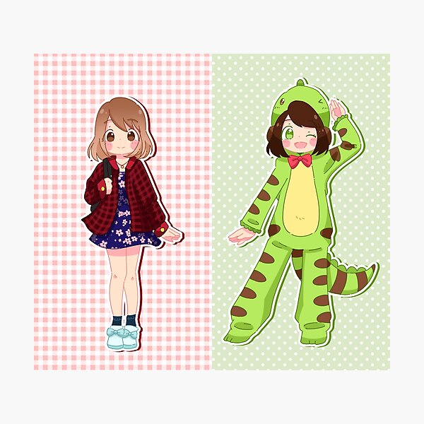 Little Girl Pink Plaid x Dino Girl Polkadot Photographic Print