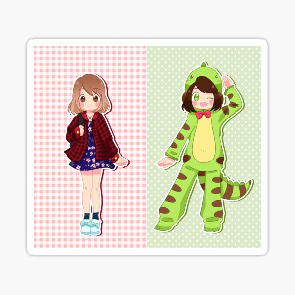 Little Girl Pink Plaid x Dino Girl Polkadot Sticker