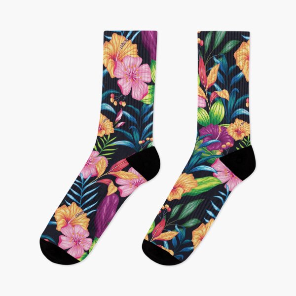 Item preview, Tropical colored flowers on black background, colorful design, summer colors designed and sold by Twinstyle.