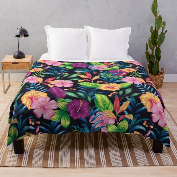 Item preview, Tropical colored flowers on black background, colorful design, summer colors designed and sold by Twinstyle.