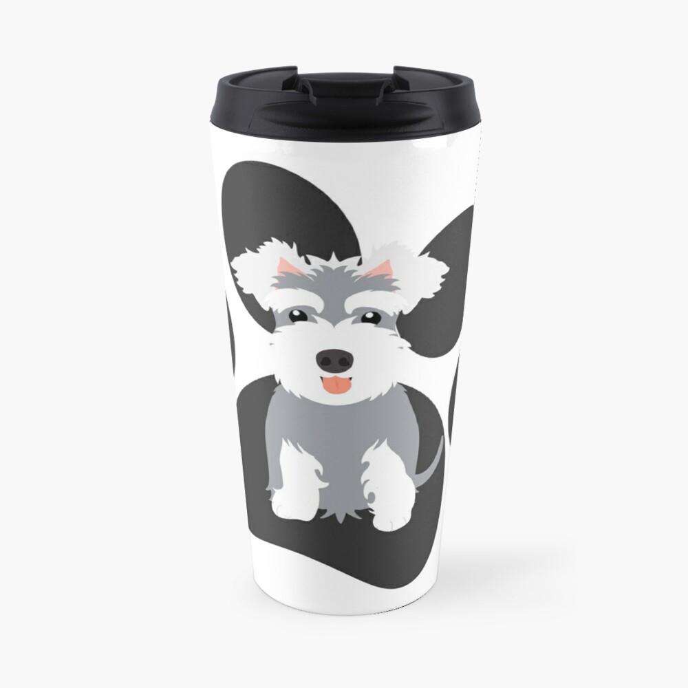 Cute Miniature Schnauzer Dog And Paw Print Black Travel Mug By Lulupainting Redbubble