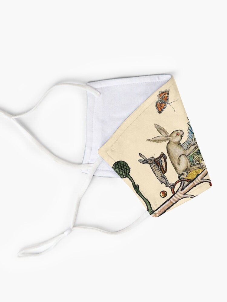 Alternate view of WEIRD MEDIEVAL BESTIARY MAKING MUSIC,White Rabbit And Dog Playing Organ, Harpist Hare, Snail Cat Mask