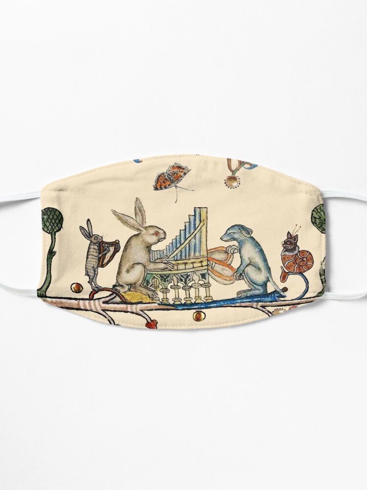 Alternate view of WEIRD MEDIEVAL BESTIARY MAKING MUSIC,White Rabbit And Dog Playing Organ, Harpist Hare, Snail Cat Mask