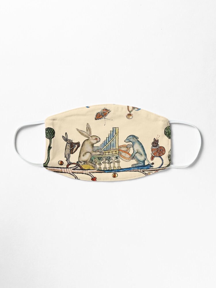 Alternate view of WEIRD MEDIEVAL BESTIARY MAKING MUSIC,White Rabbit And Dog Playing Organ, Harpist Hare, Snail Cat Mask
