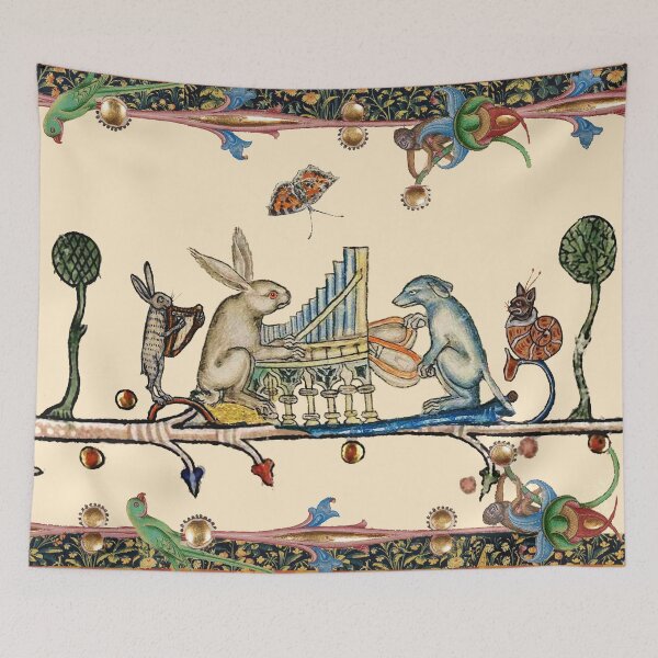 Item preview, WEIRD MEDIEVAL BESTIARY MAKING MUSIC,White Rabbit And Dog Playing Organ,Harpist Hare,Snail Cat designed and sold by BulganLumini.