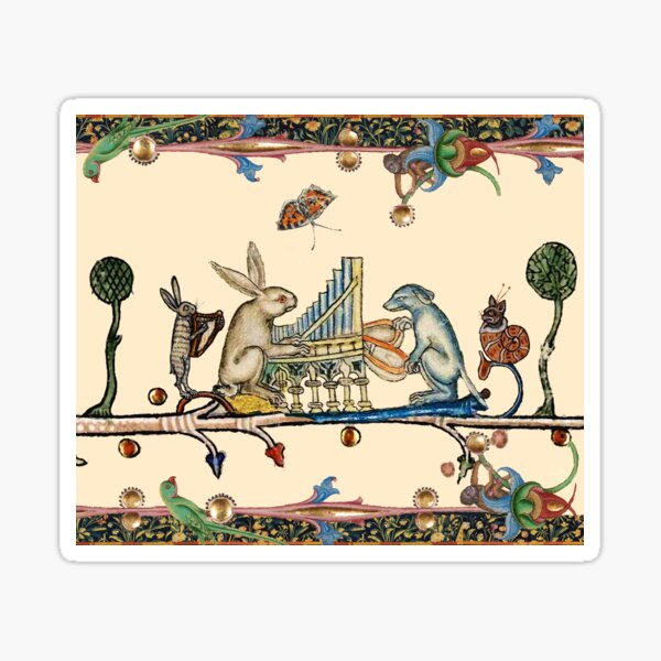 Item preview, WEIRD MEDIEVAL BESTIARY MAKING MUSIC,White Rabbit And Dog Playing Organ,Harpist Hare,Snail Cat designed and sold by BulganLumini.