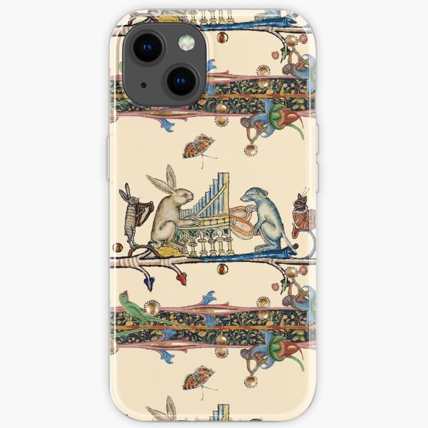 WEIRD MEDIEVAL BESTIARY MAKING MUSIC,White Rabbit And Dog Playing Organ, Harpist Hare, Snail Cat iPhone Soft Case