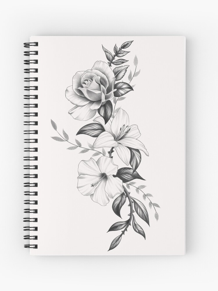 Vector Illustration Of Guns On The Flower And Ornaments Floral With Tattoo  Drawing Style #2 Spiral Notebook by Dean Zangirolami - Pixels