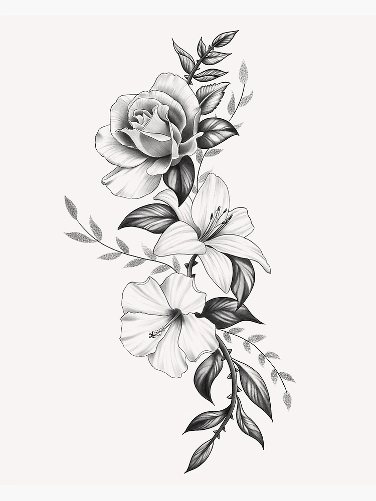 Floral Tattoo Design with Black and White Flowers