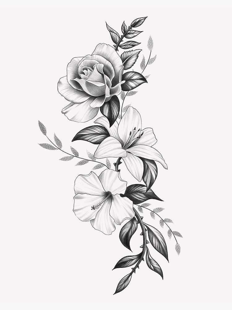 Lámina rígida «Diseño de tatuaje floral de lirio rosa e hibisco» de Tred85  | Redbubble