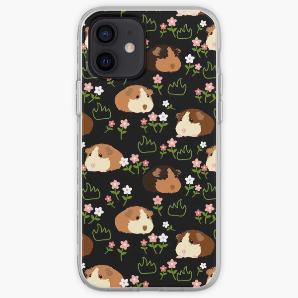 Guinea Pig and Flowers - Black iPhone Soft Case