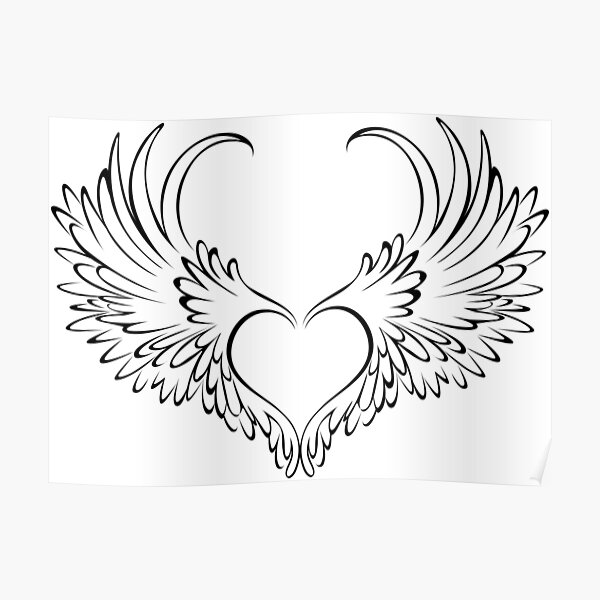  Póster « Corazón de ángel con alas sobre fondo blanco.» de Blackmoon9