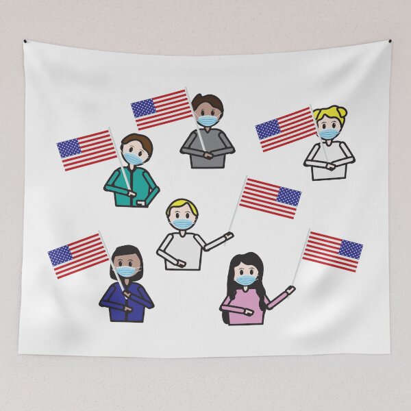 Item preview, Kids with face masks holding the USA flag designed and sold by sigdesign.