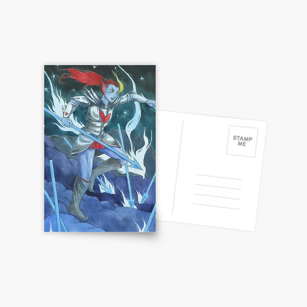 Undyne The Undying Undertale Watercolor Painting Greeting Card By Hyneksnajdr Redbubble