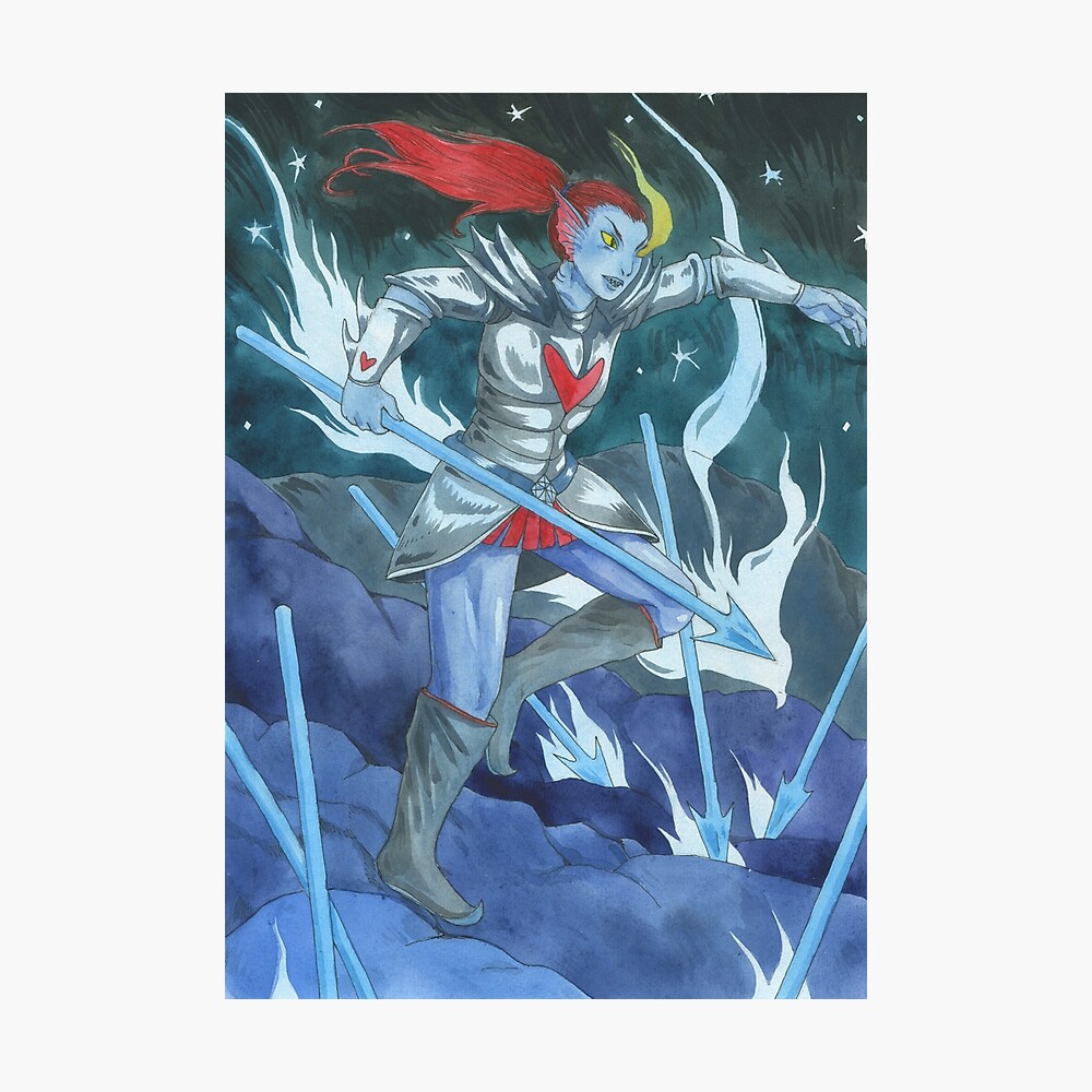 Undyne The Undying Undertale Watercolor Painting Poster By Hyneksnajdr Redbubble