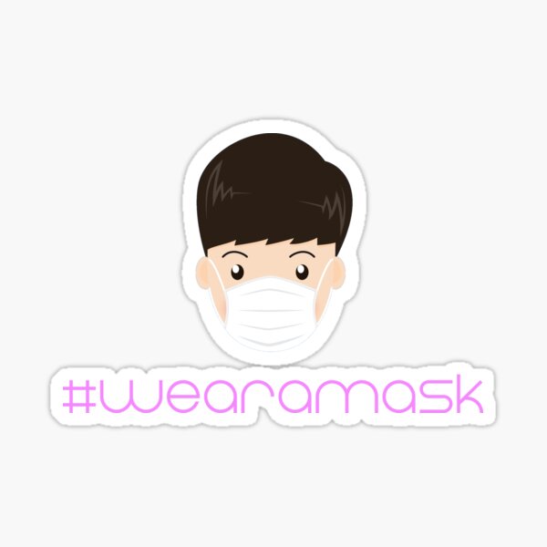Guy wearing a facemask with hashtag #wearamask  Sticker