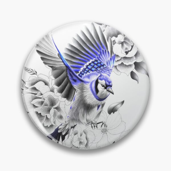 Item preview, Blue Jay Flying Away with Flowers Design designed and sold by Tyler Rosso.