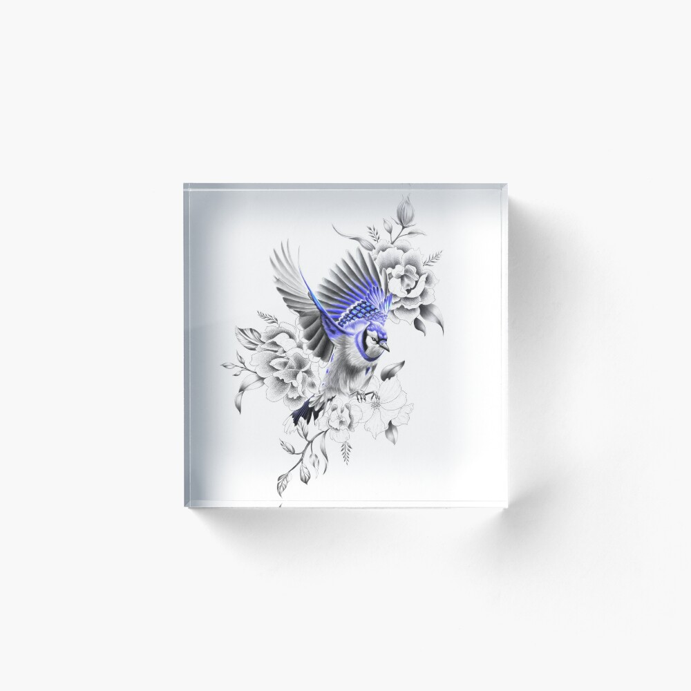 Blue Jay Flying Away with Flowers Design Poster for Sale by Tyler Rosso