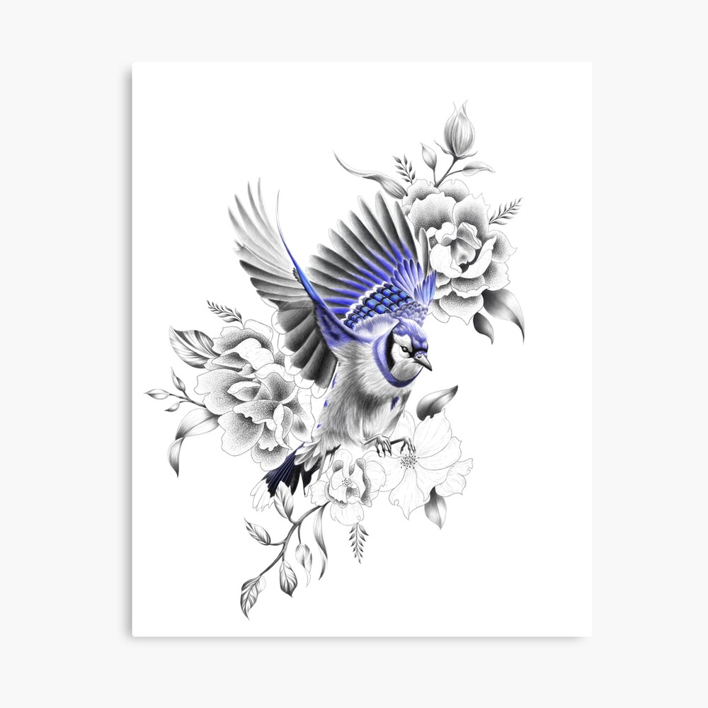 Premium Photo  Blue jay in pink poppy flowers watercolor