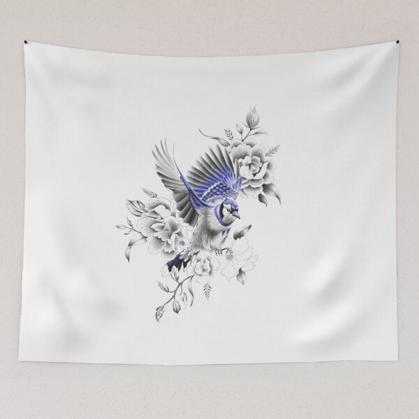 Item preview, Blue Jay Flying Away with Flowers Design designed and sold by Tyler Rosso.