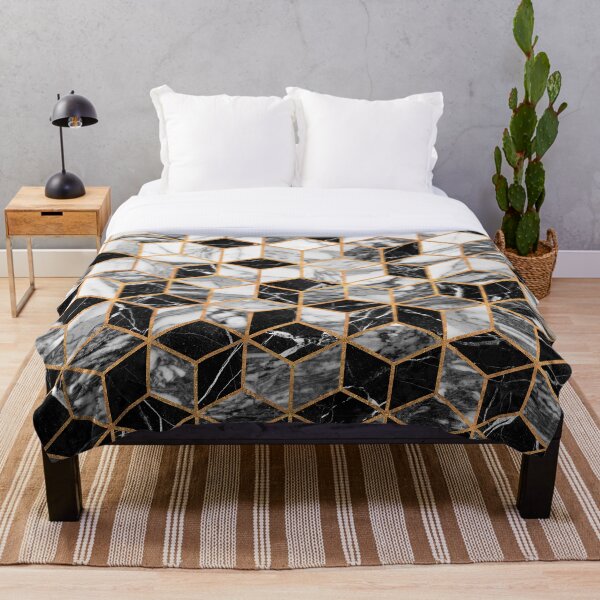 Marble Cubes - Black and White Throw Blanket