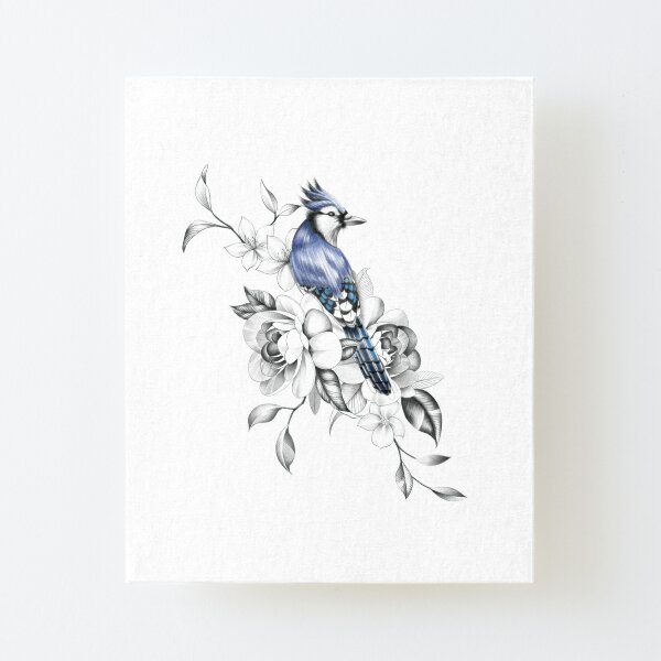 Blue Jay Flying Away with Flowers Design | Poster