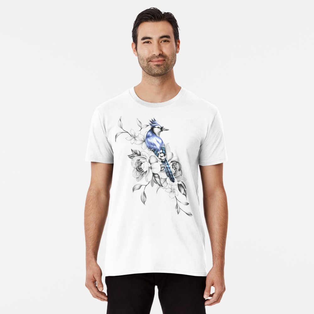 Beautiful Blue Jay Sitting on a Tree Branch with Flowers Sticker for Sale  by Tyler Rosso