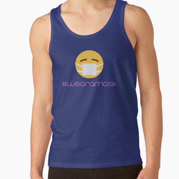 Emoji wearing a facemask with hashtag #wearamask Tank Top