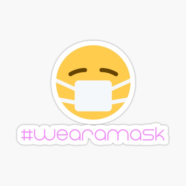 Emoji wearing a facemask with hashtag #wearamask Sticker
