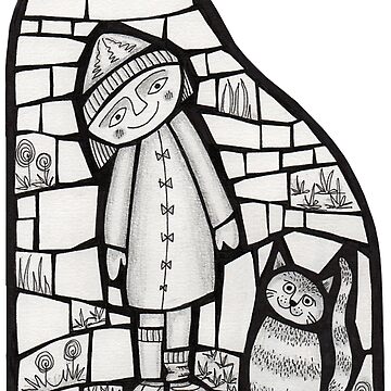 Artwork thumbnail, Girl and her cat mosaic illustration by Muna Zuberi
