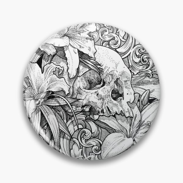 Item preview, Skull with lilies and scroll-work in frame. designed and sold by MirandaTattoo.