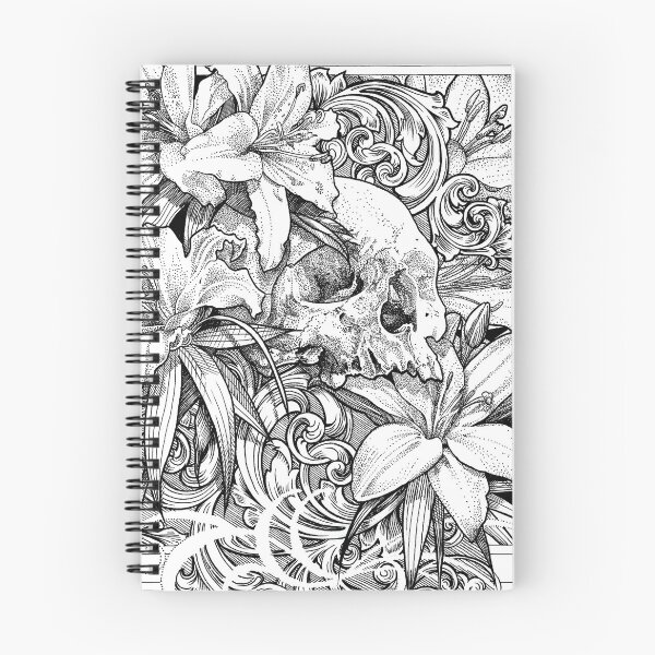 Item preview, Skull with lilies and scroll-work in frame. designed and sold by MirandaTattoo.