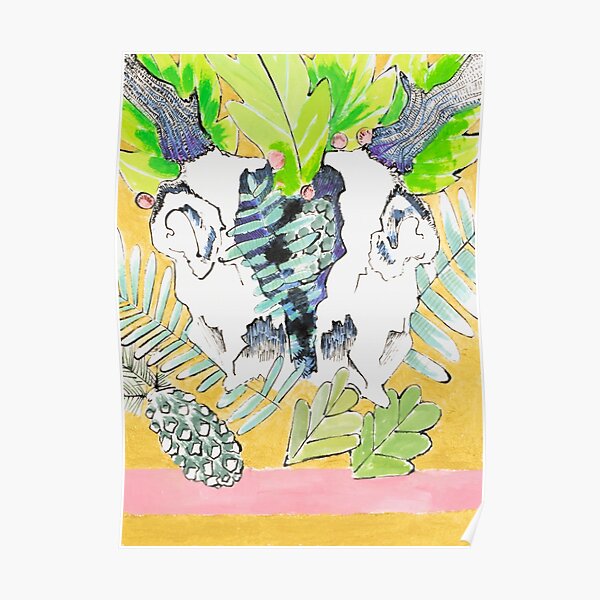 Golden Stag Skull Poster