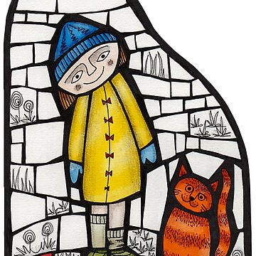 Artwork thumbnail, Girl and her cat colour mosaic illustration by Muna Zuberi