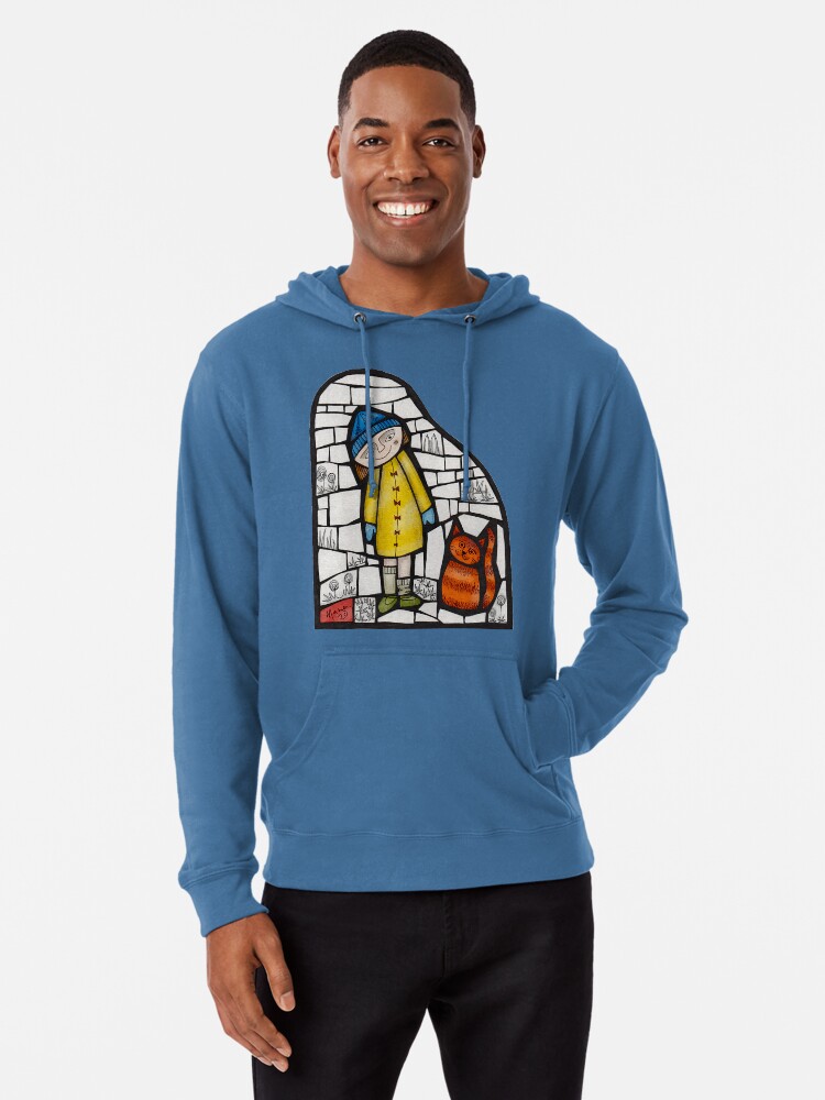 Thumbnail 2 of 5, Lightweight Hoodie, Girl and her cat colour mosaic illustration designed and sold by MunaZuberi.