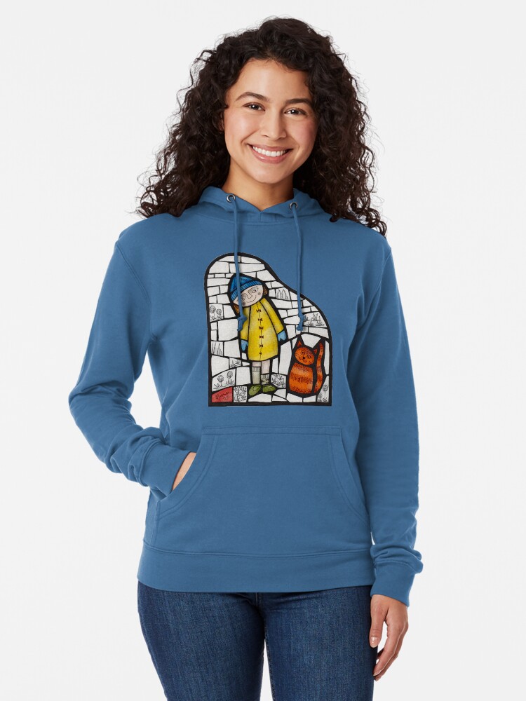 Thumbnail 1 of 5, Lightweight Hoodie, Girl and her cat colour mosaic illustration designed and sold by MunaZuberi.