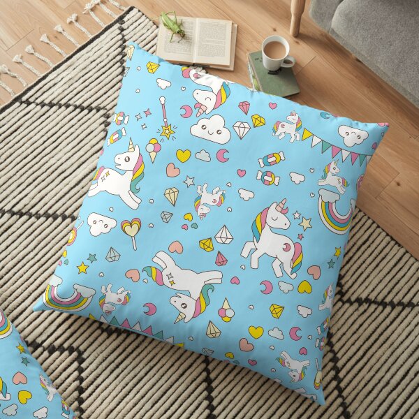 Unicorn Light Blue Pattern Floor Pillow