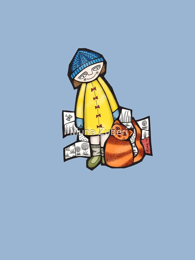 Thumbnail 4 of 4, A-Line Dress, Girl and her cat (slim fit) colour mosaic illustration designed and sold by MunaZuberi.