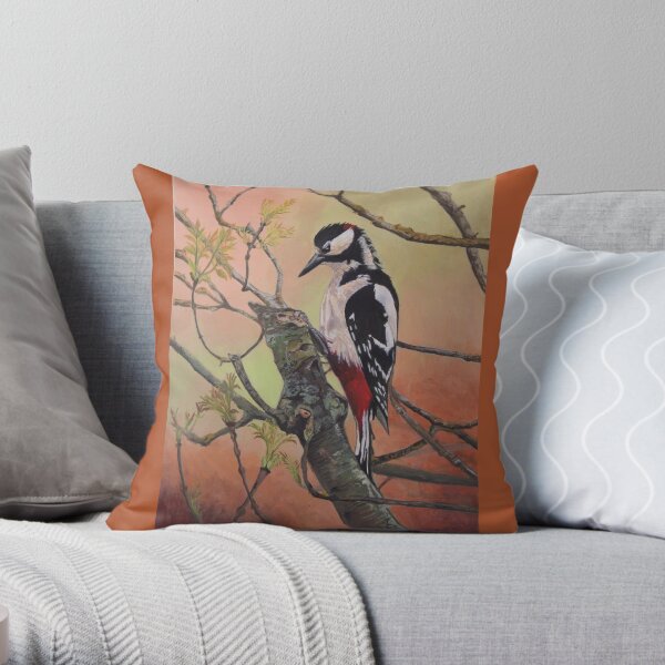 Great-spotted Woodpecker Throw Pillow