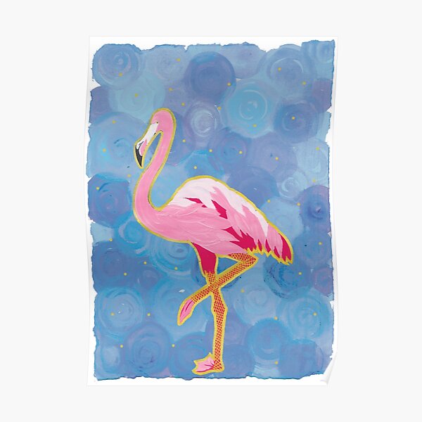 Flamingo on Blue Poster